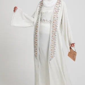 Luxury Four Piece Embellished Open Abaya Set - Moonlit Whisper