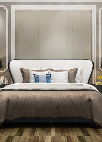 3d rendering beautiful luxury bedroom suite in hotel with tv