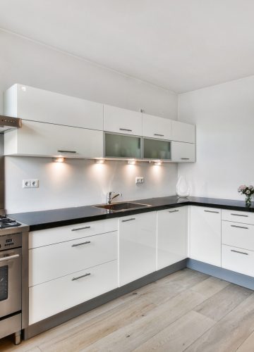 A modern kitchen interior in white colors